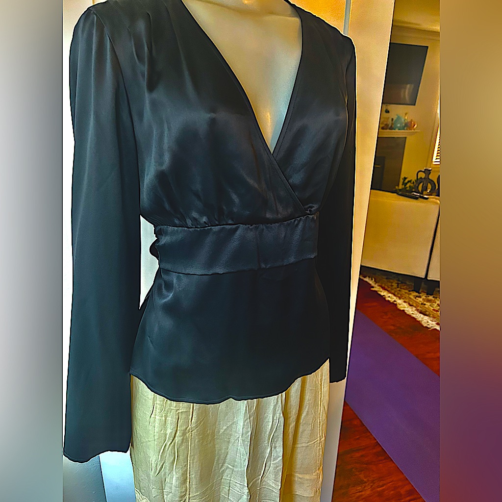 Brand New Never Worn Gorgeous Black Silk Surplus Blouse